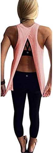 Mazonyi Women's Fashion Casual Yoga Shirts Sexy Sleeveless Backless Tank Tops Stretchy Open Back Loose Fit Sport Shirt Pink XL