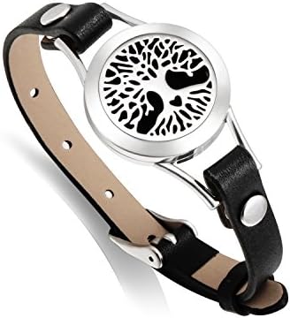 Essential Oil Diffuser Bracelet Aromatherapy Locket Bracelets Leather Band with 8 Color Pads