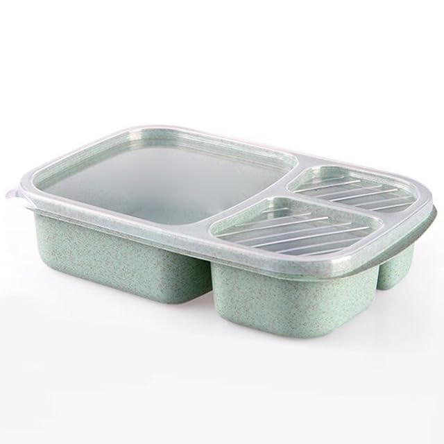 Simple 3in1 Lunch Box in Green for All. Great for School or Office Lunch or Picnic. Multicompartment Leakproof Great Seal Microwave Safe