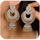 Missgrace Boho Indian Rhinestone Dangle Teardrop Tassel Long Earrings for Women Vintage Retro Chandelier Earrings Beaded Crystal Jhumka Jhumki Tassel Studs Traditional Earrings for Women
