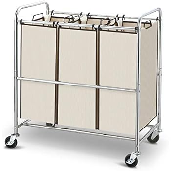 Simple Trending Heavy Duty 3 Bag Laundry Hamper Sorter Cart With Rolling Wheels Chrome