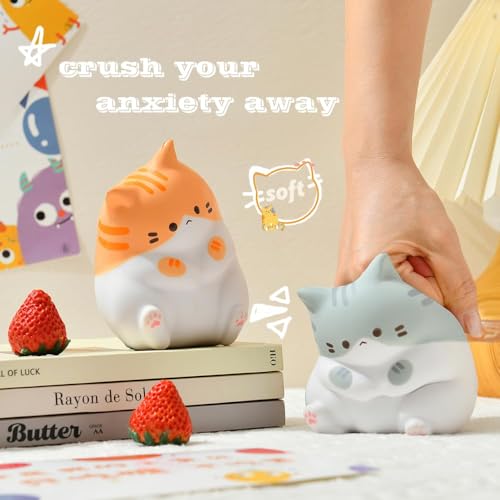 Cute Cat Stress Balls Squishy Toys, Foam Animal Shaped Stress Balls for Kids, Elastic Sensory Ball Party Favors, Comfort Items for Anxiety, Party Gift Basket Stuffers (Gray + Orange)