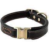 wangstar Luxury Real Leather Dog Collar, Heavy Duty Buckle Dog Leather Collar for Small Medium Large Dogs, Stylish Design with Strong Quick Release Brass Buckle (L, BLACK)