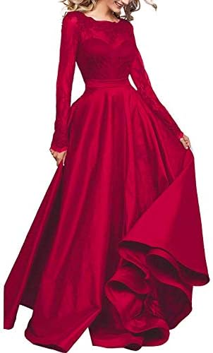Women Lace Long Sleeve Prom Evening Dresses Maxi Pockets Bridesmaid Formal Gowns