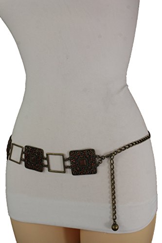 TFJ Women Fashion Bohemian Belt Hip Waist Vintage Gold Metal Charms Brown Beads S M L