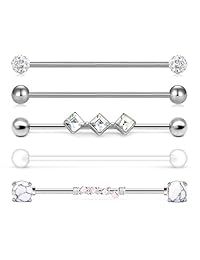 Incaton 14g Industrial Barbell Stone Industrial Piercing Surgical Steel Cartilage Earrings 1 1 2"(38mm) Bar Length