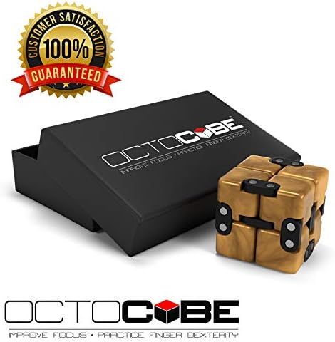 OCTOCUBE Infinity Cube Fidget Toy w/Gift Box Infinite Cool Gadget for Kids, Adults - Prime Sensory Stress Relief, Pressure Reduction Unique distraction for Autism, ADHD, Quit Smoking - GOLD