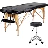 Yaheetech Wood 2 Folding Massage Table with Rolling Stool Portable Massage Bed Spa Bed Stool Adjustable Swivel Salon…