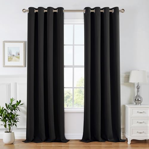 MIULEE Verdunklungsvorhänge Thermo Modern Ösen 2er Set 140x280cm Schwarz