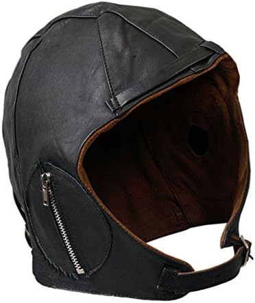 Aviator Helmet Black Leather Vintage Cap WWII Hat Helmet SMALL