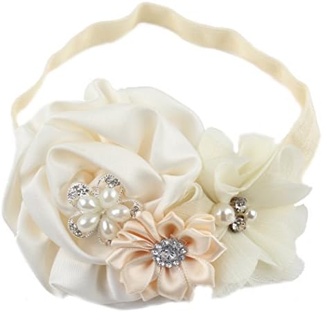 Queengirls Newborn Baby Elastic Headbands Flowers ivory
