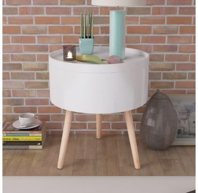 Round Sofa Side End Storage Table Serving Tray, White