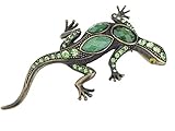 Alilang Gunmetal Tone Green Rhinestones Antique Vintage Lizard Brooch Pin