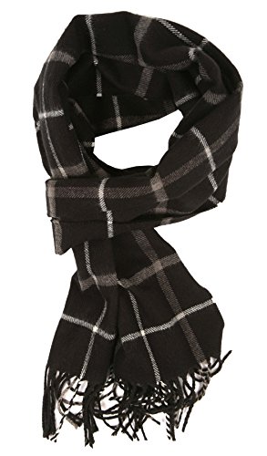 Love Lakeside-Men's Cashmere Feel Winter Plaid Scarf Black & White #10