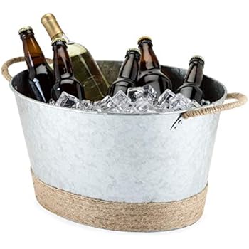 Twine Seaside Jute Rope Wrapped Farmhouse Galvanized Ice Bucket and Metal Tub, Wine Bottle, Beer Can, Alcohol Ice Buckets, Multicolor, One Size