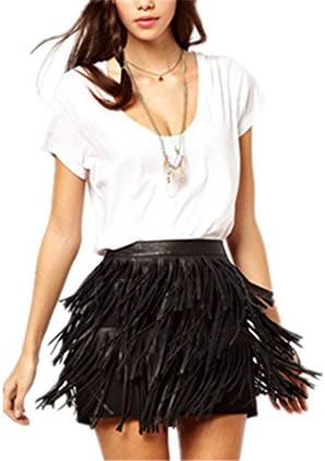 DENKESMS fashion women's high waist PU leather mini skirt short skirt