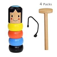 Womdee 4 Packs 2019 Funny Unbreakable Wooden Man Magic Toy, Christmas Magic Tricks, Immortal Stage and Magic Props Funny Wooden Magic Toy Gift for Boys and Girls