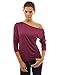 PattyBoutik Women's One Shoulder Ruched Batwing Knit Top (Burgundy S)