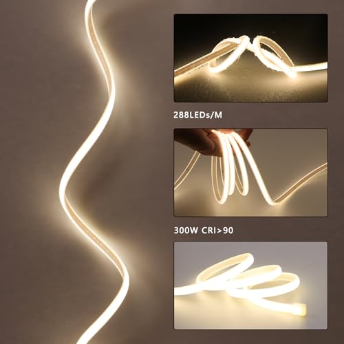 BENLUN 220 V COB LED Strip Outdoor Waterproof 30 m, 4000 K Natural White Flexible Cuttable LED Strip 300 W CRI 90+ Without Transformer, for Bedroom, Gaming, Office, Outdoor Pergola