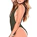 Dixperfect Women's Sexy Deep V-Neck One Piece Bathing Suit Plunge Side Scoop Swimsuit Monokini (M, Olive)