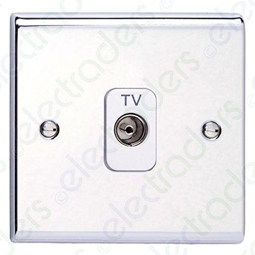 Deta SD1264CHW TV Aerial Co-Axial Socket Isolated - 1 Gang (Polished Chrome/White Insert)