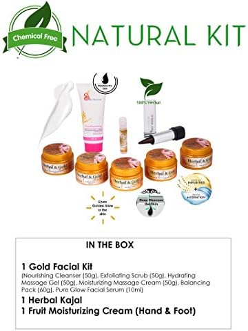 SKIN ABSOLUTE Natural Kit Combo of Herbal & Gold Facial Kit, Herbal Kajal, Moisturizing Cream