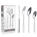 SUNPOLLO 24 Pieces Silverware Set, Stainless Steel Flatware Set Service for 4, Include Knife/Fork/Spoon, Mirror Polished, Dishwasher Safe for Kitchen Hotel Restaurant Wedding Party