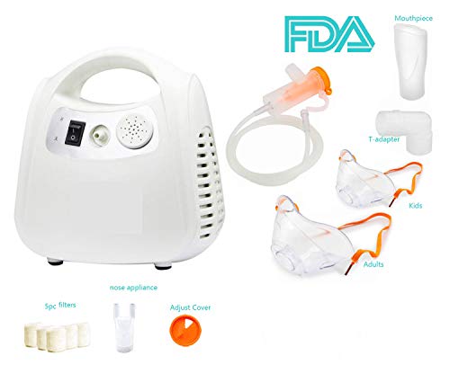 Nebulizer for Kids Adults Babies, Portable Compressor System Personal Cool Mist kit with Universal Tubing Masks Kits, FDA (White)