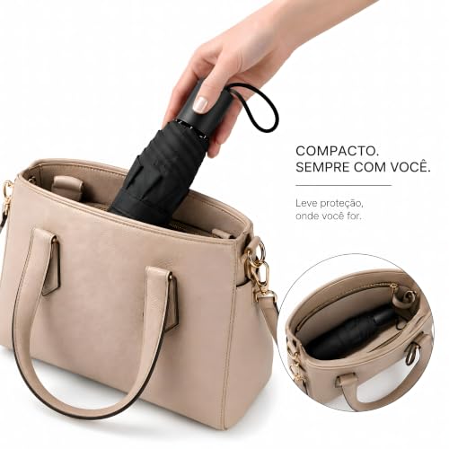 Guarda-Chuva preto Dobrável BF Brasil Forte – Manual, Compacto, 7 Varetas de Fibra de Vidro, Proteção UV, Resistente ao Vento, Leve para Uso Diário