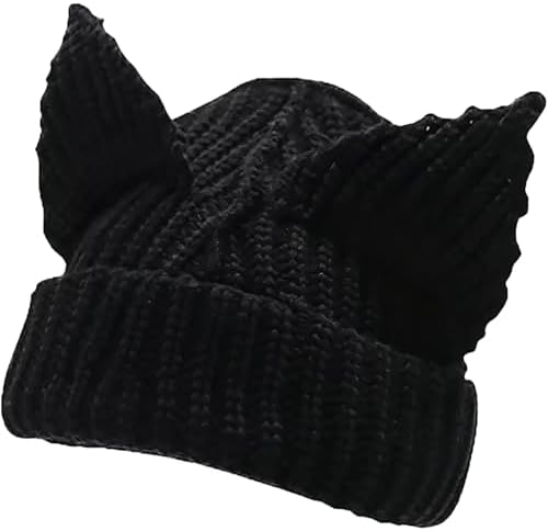 Y2K Crochet Hat Cat Ear Beanie Hat Harajuku Vintage Beanies Women