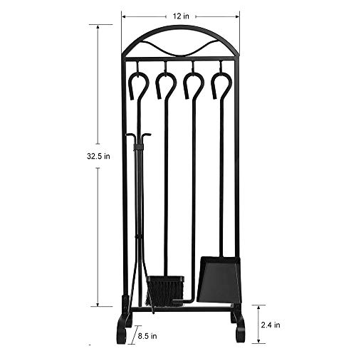 Amagabeli 5 Pieces Fireplace Wrought Iron Toolset with Decor Holder