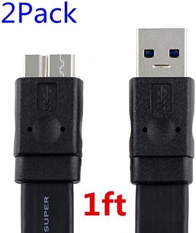 Flat Note 3 Cable, NewLobo(TM) 2 Pack 1feet/0.3m Flat Noodle Micro USB 3.0 Superspeed Sync &amp; Charging Data Cable for Samsung Galaxy S5 / Galaxy Note 3 N9000 N9002 N9005 Note III(1feet,Black)[2 Cables Included]