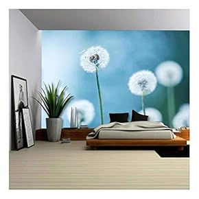 Dandelions on Blue Background Closeup - Removable Wall Mural | Self-Adhesive Large Wallpaper - 66x96 inches