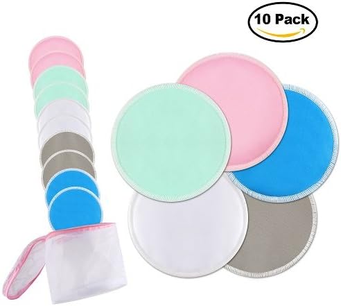 Washable Organic Bamboo Nursing Pads (10 Pack) - Ultra Soft Reusable Super Absorbent Large Size (4.7") Breastfeeding Pads By Ompakey