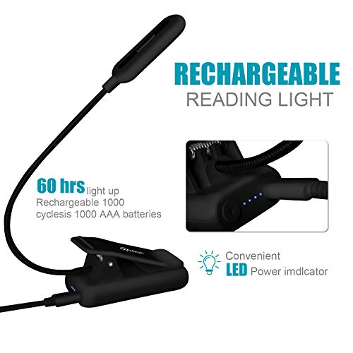 VAVOFO USB Reading Light for Bed Kids, 7 LED Book Light with 9-Level Warm Cool White Daylight, Eye Care Lamp with Power Indicator for Kindle Bookworms (Black) - Thumbnail 3