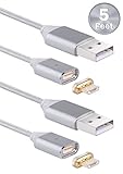 Smart&Cool Gen3 Nylon Braided Super Magnetic Micro USB Charging and Data Transfer Cable for Android Phone and Tablets (5ft-Silver Twin Pack)