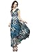 Joy EnvyLand Women V-neck Flower Prom Party Tunic Long Cocktail Beach Dress,Blue, S.