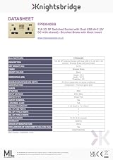 Knightsbridge 13A 2G Switched Socket Dual USB A C Brushed Brass Black Insert view 7