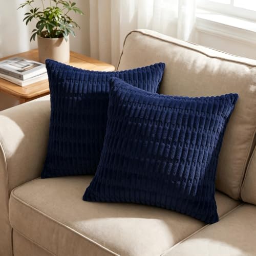 QUORGVES Navy Blue Corduroy Throw Pillow Covers 22x22 Inch Set of 2 at Amazon