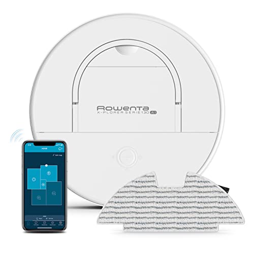 Rowenta X-Plorer Serie 130 AI RR9067 Robotstofzuiger, ultra-dun design, gepersonaliseerde schoonmaak, artificial intelligence, 4-in-1 schoonmaakoplossing, dweilen, duurzame batterij Wit, Zwart