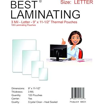 Best Laminating - 3 Mil Clear Letter Size Thermal Laminating Pouches - 9 X 11.5 (100 Pouches)