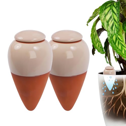 Relaxdays Clay Watering Cones, set of 2, 350 ml, terracotta/beige
