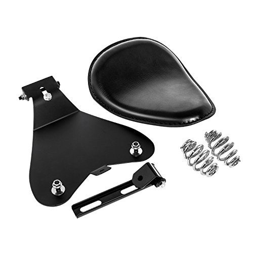 Senkauto 3" Leather Solo Seat with Spring Bracket Kit for Harley Davidson Sportster XL 1200 883 48 Chopper Bobber Seats Yamaha Kawasaki Custom (Seat w/Bracket, Type D)