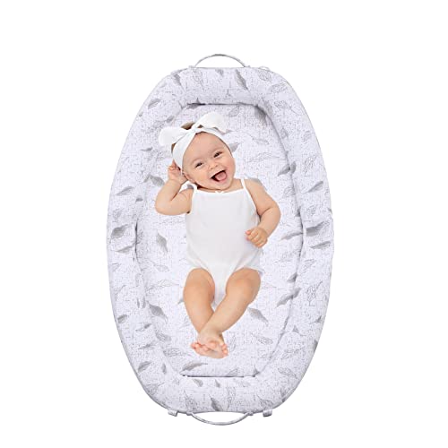 Baby Nest Baby Lounger for Co Sleeping, Foldable Baby Bassinet with Inflatable Bumper, Soft & Breathable Fiberfill for Traveling &Napping, Newborn Essential Shower Gift for 0-12 Months