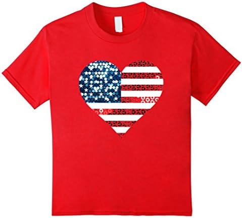 Kids usa heart american flag t shirt tee top t-shirt 12 Red