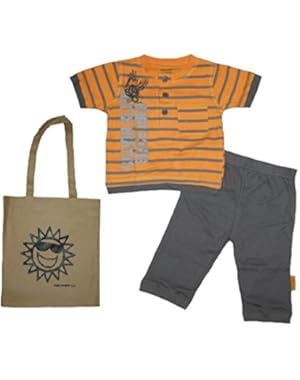 Calvin Klein Baby Boys' Striped Tee & Pants Set and Tote - 3 Piece Gift Set