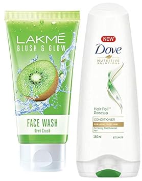 Lakme Blush and Glow Kiwi Freshness Gel Face Wash with Kiwi Extracts, 100 g & Dove Hair Fall Rescue Conditioner, 180ml