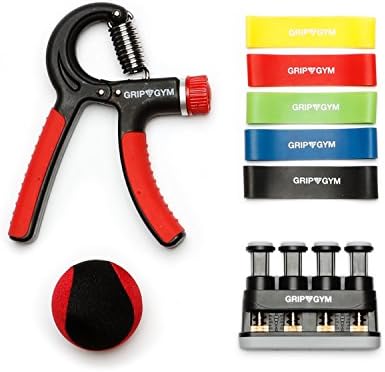 GripGym Hand Forearm Wrist Elbow Exerciser Exercise Equipment Set Tools (Core Set Only) Gripper Ball Stretcher Bands Rings Guitar Rock Climbing Carpal Tunnel Arthritis