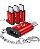 Micro USB(Female) to USB C Adapter 4-Pack, JSAUX Aluminum USB Type C Adapter with Keychain Fast Charging Compatible with Samsung Galaxy S10 S9 S8 Plus Note 9 8,LG V30 G5 G6, Moto Z Z2,and More(Red)