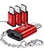 Micro USB(Female) to USB C Adapter 4-Pack, JSAUX Aluminum USB Type C Adapter with Keychain Fast Charging Compatible with Samsung Galaxy S10 S9 S8 Plus Note 9 8,LG V30 G5 G6, Moto Z Z2,and More(Red)